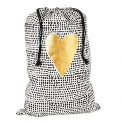 Hallmark 28" Black Dots With Heart Fabric Gift Bag With Tag