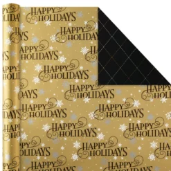 Hallmark Black And Gold 4-Pack Reversible Holiday Wrapping Paper Assortment, 150 Sq. Ft. -Gift Wrap Store Black and Gold Reversible Wrapping Paper Assortment 5JXW1737 03