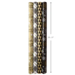 Hallmark Black And Gold 4-Pack Reversible Holiday Wrapping Paper Assortment, 150 Sq. Ft. -Gift Wrap Store Black and Gold Reversible Wrapping Paper Assortment 5JXW1737 07