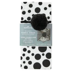 Hallmark 26" Black-and-White Fabric Gift Wrap With Elastic Band -Gift Wrap Store BlackandWhite Square Flat Wrapping Cloth 1299EJR6377 06