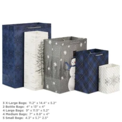 Hallmark Bulk Blue And Gray 18-Pack Holiday Gift Bags, Assorted Sizes And Designs -Gift Wrap Store Blue and Gray Holiday Gift Bags Bulk Pack 5XGB1425 03