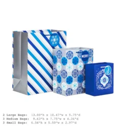 Hallmark Blue And Silver 8-Pack Holiday Gift Bags, Assorted Sizes And Designs -Gift Wrap Store Blue and Silver Holiday Gift Bags Bulk Pack XGB4895 03