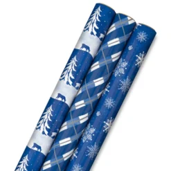Hallmark Blue And White 3-Pack Holiday Wrapping Paper Assortment, 120 Sq. Ft.