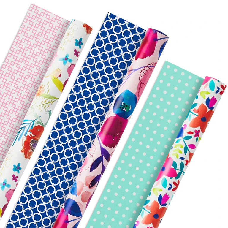 Hallmark Bright Florals 3-Pack Reversible Wrapping Paper, 120 Sq. Ft. Total 1 Hallmark Bright Florals 3-Pack Reversible Wrapping Paper, 120 Sq. Ft. Total