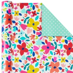 Hallmark Bright Florals 3-Pack Reversible Wrapping Paper, 120 Sq. Ft. Total 10 Hallmark Bright Florals 3-Pack Reversible Wrapping Paper, 120 Sq. Ft. Total -Gift Wrap Store Bright Flowers 3Pack Reversible Wrapping Paper 5EWR2433 04