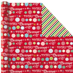 Hallmark Christmas Cheer 4-Pack Reversible Wrapping Paper Assortment, 150 Sq. Ft. -Gift Wrap Store Christmas Cheer Assortment Reversible Wrapping Paper 5JXW1736 06