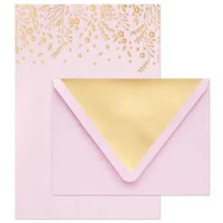 Hallmark Gold Floral On Pink Stationery Set, Box Of 20 -Gift Wrap Store Gold Floral on Pink Stationery Set 1499STN1139 03