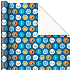 Hallmark Blue Hanukkah Designs 3-Pack Wrapping Paper Assortment, 120 Sq. Ft. -Gift Wrap Store Hanukkah Designs Wrapping Paper Assortment 5JXW1257 04