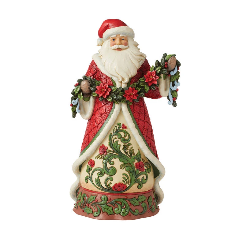 Enesco Jim Shore Santa With Poinsettia Garland Figurine, 12.2" 1 Enesco Jim Shore Santa With Poinsettia Garland Figurine, 12.2"