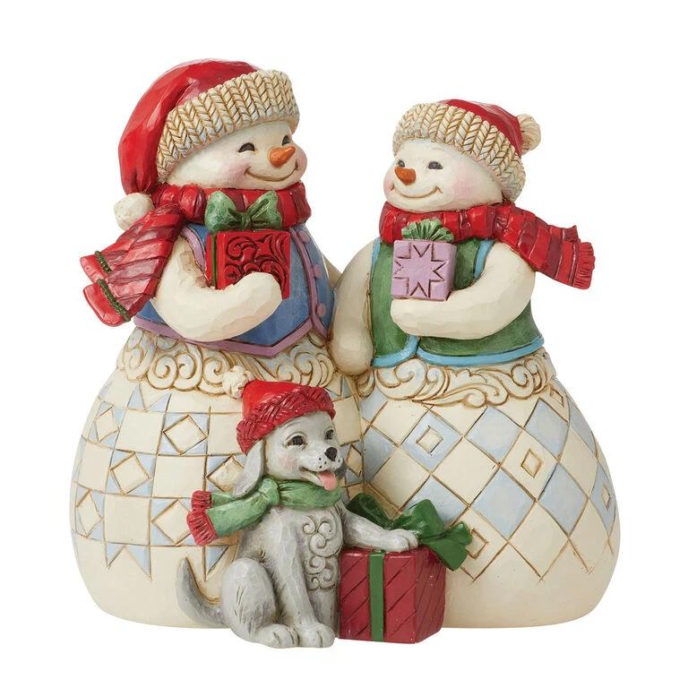 Enesco Jim Shore Snow Couple With Puppy Figurine, 5.12" 1 Enesco Jim Shore Snow Couple With Puppy Figurine, 5.12"