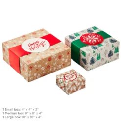 Hallmark Merry And Bright 3-Pack Christmas Gift Boxes, Assorted Sizes And Designs -Gift Wrap Store Merry and Bright Assorted Christmas Gift Boxes 5XBC1129 03