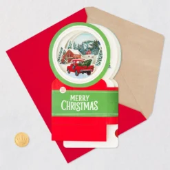 Hallmark Red Truck Snow Globe Musical 3D Pop-Up Christmas Card With Motion -Gift Wrap Store Red Truck Snowglobe 3D PopUp Music Motion Christmas Card 1299XOD9992 06