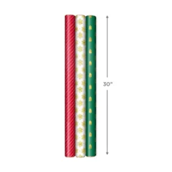Hallmark Christmas Gift Wrap Kit With Wrapping Paper, Bows, Ribbons And Tags -Gift Wrap Store RedWhiteGreen 3Roll Holiday Wrapping Paper Set 5JXW1200 07