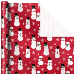Hallmark Snow Merry 3-Pack Foil Christmas Wrapping Paper Assortment, 60 Sq. Ft. -Gift Wrap Store Snowmen and Plaid Foil Christmas Wrapping Paper 5JXW1061 06