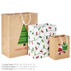 Hallmark Merry Mix 8-Pack Christmas Gift Bags, Assorted Sizes And Designs -Gift Wrap Store White and Kraft Paper Assortment Christmas Gift Bags 5XGB1410 03