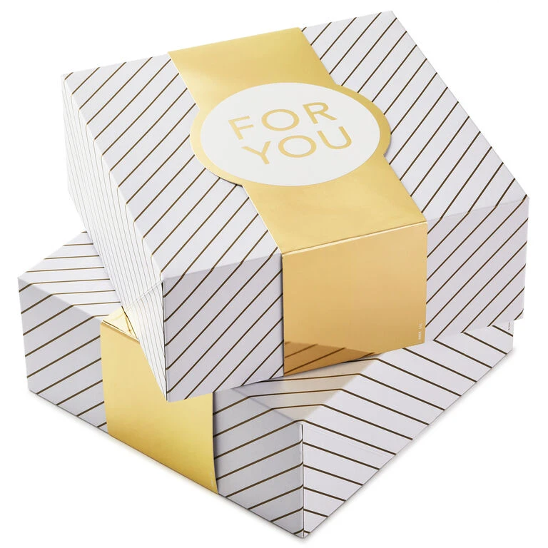 Gift Wrap Store -Gift Wrap Store Gold and White Striped 2Pack Gift Boxes With Bands 5EBC1226 01